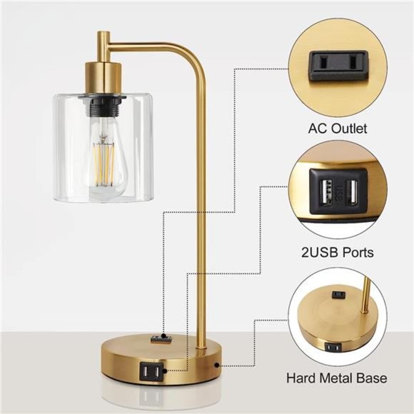 Set of 2 Industrial Touch Control Table Lamps with 2 USB Ports and 2 AC Outlets - Picture 5 of 5
